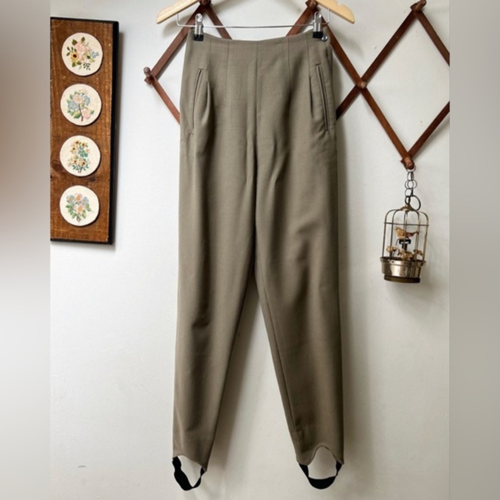 Vintage Wool Olive Green Stirrup Trousers size 4 small